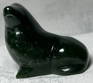 NEPHRITE GREEN JADE SEAL MINIATURE Handcarved, 1 3/4" H x 2"L, Wt 2 5/8 oz. - Picture 1 of 6