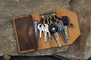 Portachiavi sottile in pelle portachiavi in pelle portachiavi custodita personalizzata da uomo - Foto 1 di 10