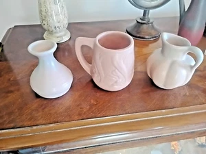Van Briggle Vtg set Of 3 Rare Peach Fade Blue Color Pottery Cup, Vase, Pitcher  - Picture 1 of 15