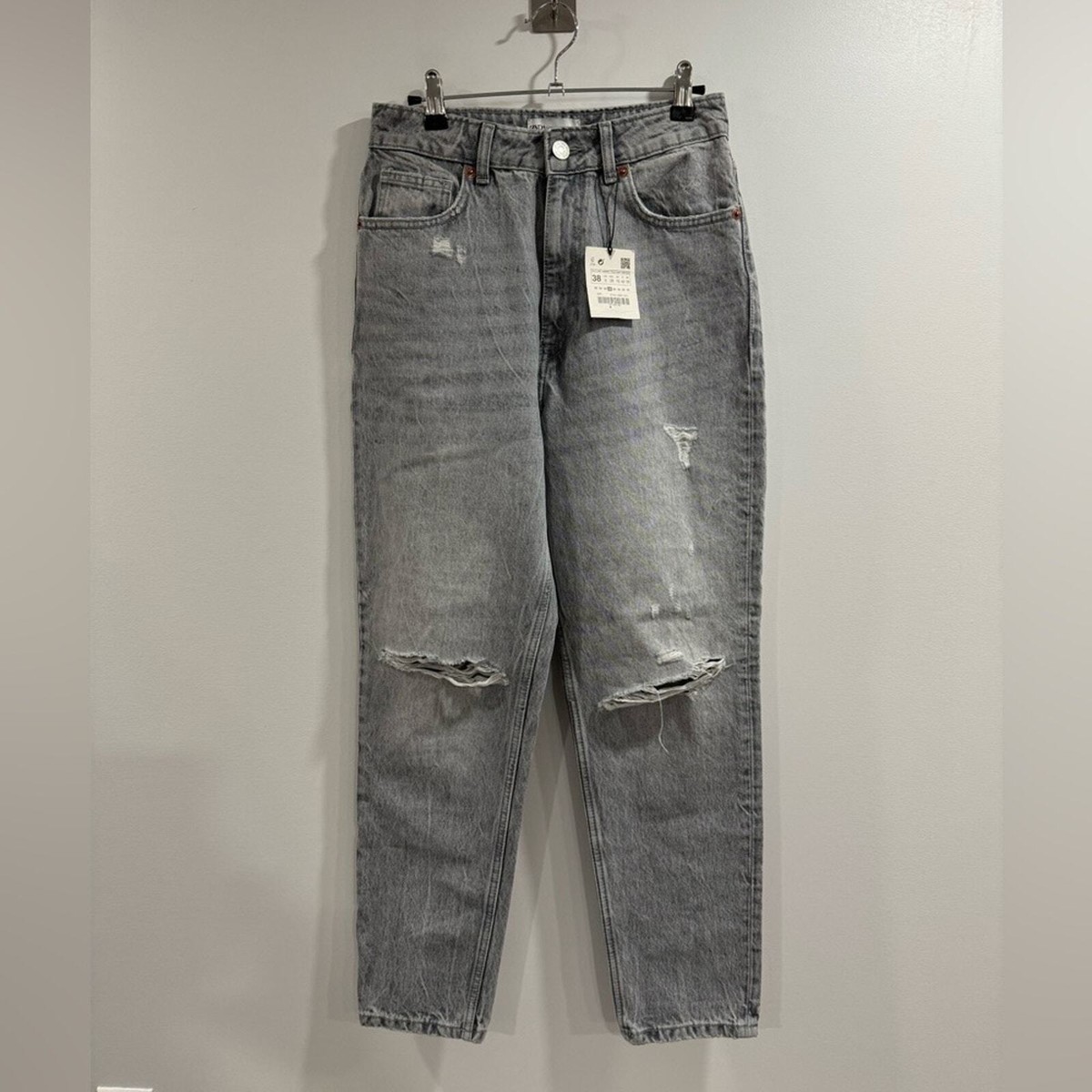 Vaquero Ancho Mujer Jeans ZARA Straight Cut Gris Y De Talle