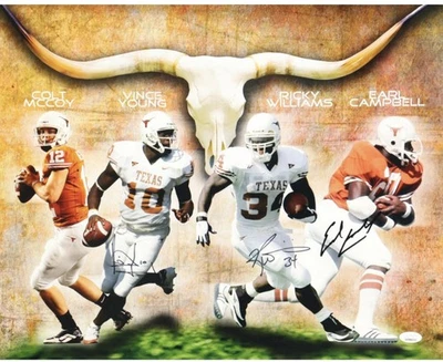 Vince Young, Ricky Williams & Earl Campbell Signed Texas Longhorns 16x20 Photo - Image 1 of 2