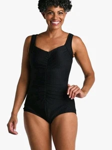 NWT Maxine of Hollywood Sz 16 Women's Spa Shirred Girl Leg One Piece Swimsuit - Picture 1 of 3