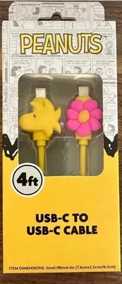 Peanuts Snoopy Woodstock and Flower 4Ft USB-C to USB-C Cable - Image 1 of 4