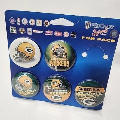  Lot Of 5 - Vintage Green Bay Packers Buttons Pins Wincraft Fun Pack - Image 1 of 4