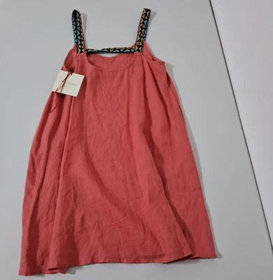 Vestido Cynthia Rowley Línea A Lino Sin Mangas Coral Cambio Crochet Correas XS Foto 1 de 4