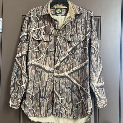 Vtg Cabela’s Mens Bark Branch Camo Hunting Button Shirt  LARGE TALL Made USA - Image 1 of 4