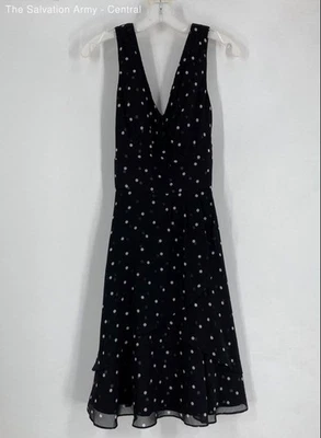 Vestido maxi White House Black Market feminino preto bolinhas sem mangas tamanho 12 - Imagem 1 de 4