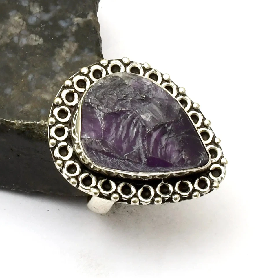 Anillo étnico hecho a mano con piedras preciosas de amatista para boda talla 7 de EE. UU. AR 39242 Foto 1 de 1