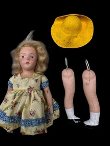 Vintage Beehler Doll Blonde Blue Yellow Hat For Repair Composition Display - Picture 1 of 9