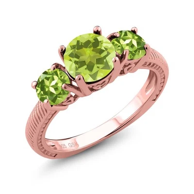 Anillo de plata chapado en oro rosa de 18 quilates con peridoto verde cuarzo limón amarillo redondo de 2,30 quilates Foto 1 de 3