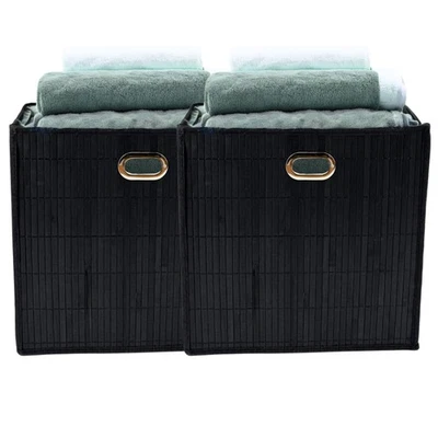 2 Premium Faltbox für Regal Vliess-Stoff + Bambus 31x31x31cm Aufbewahrungswürfel - Bild 1 von 4