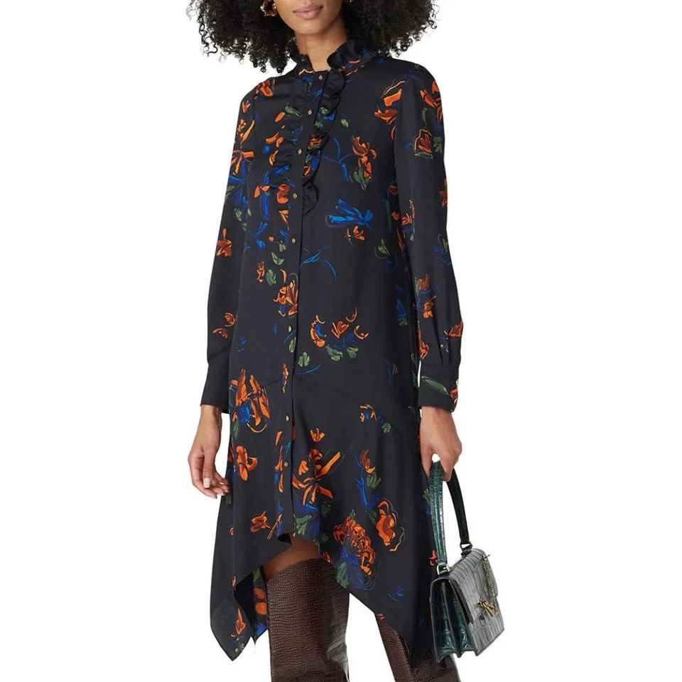Tory Burch черный цветочный ассиметричный рубашка платье размер 0 мини карьера дизайнер $498 - Изображение 1 из 4