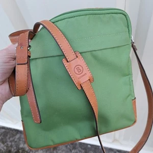 Borsa a mano Bogner vintage in tela verde marrone tracolla tracolla tracolla in pelle - Foto 1 di 6