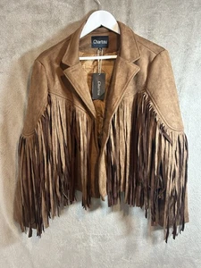 Chartou braune Wildlederimitat Fransen Jacke Western Festival Style Größe USA XL - Bild 1 von 14