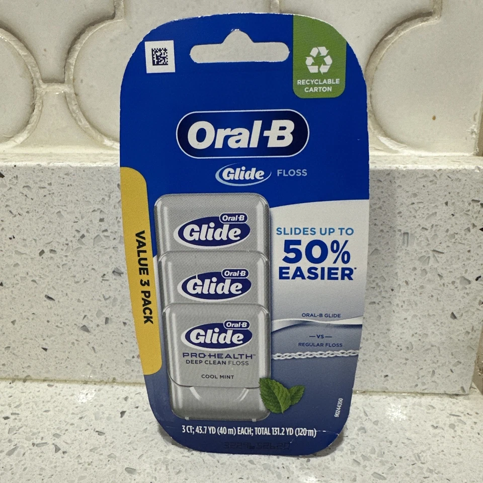 NEW 3 Pack Oral B Glide Pro Health Deep Clean Floss Cool Mint 131.2 YD ORIGINAL - Image 1 of 1