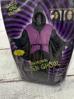 Disfraz de Halloween Alien Ghoul túnica negra con capucha malla máscara facial faja talla grande Foto 1 de 3