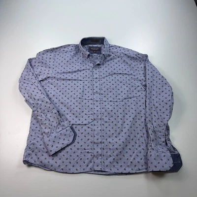 Camisa con botones Johnston & Murphy para hombre azul medio estampado de fútbol tejido informal Foto 1 de 4