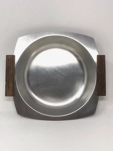 Servizio piatti vintage INTERPUR Japan acciaio inox 18-8 10" manici teak metà secolo - Foto 1 di 11
