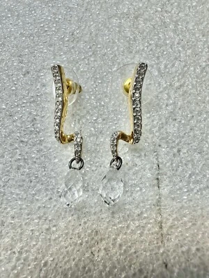 14k Yellow Gold POSTS Swarovski dangle Ribbon Tear Drop Earrings  - Image 1 of 4