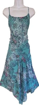 Womens Per Una Green Paisley Bias Vintage Y2k Fairy Whimsical Midi Slip Dress16L - Image 1 of 4