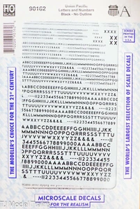 Microscale Decal HO #90162 Union Pacific Letters & Numbers (Black - No Outline) - Picture 1 of 1