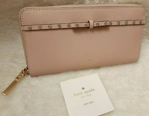 100% Genuine KATE SPADE Leather Zip Wallet With Diamante Stud in Pink - Picture 1 of 6
