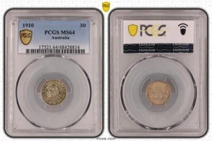 Moneda de tres peniques de plata 1910 elección graduada sin circular graduación profesional certificada MS64 # - Imagen 1 de 1