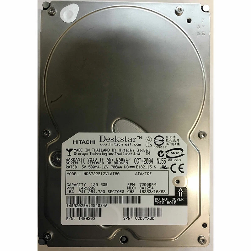 14R9202 - Hitachi 123GB 7200 RPM IDE 3.5" HDD - Image 1 of 1
