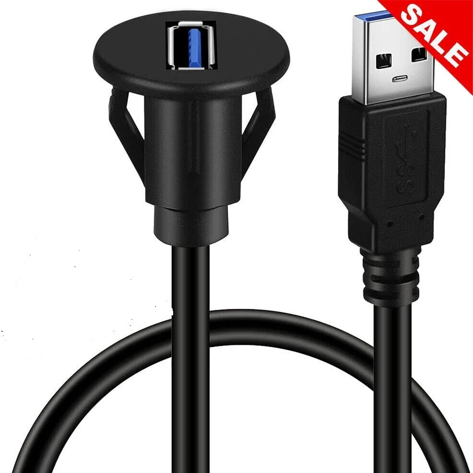 Car Dash Panel AUX Flush Mount, USB 3.0 3ft Male to Female Extension Cable - Image 1 of 4