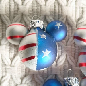 Set Of 4 Sm 2" Disney Mickey Mouse  American Flag Patriotic Glass Ornaments  - Picture 1 of 11