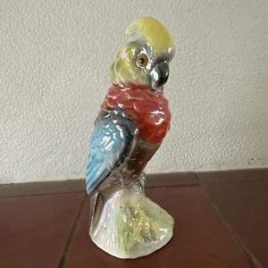 Jema Holland Porcelain Perching Parrot No. 701 Lustre Glaze 1950's Bird Red (M) - Picture 1 of 14