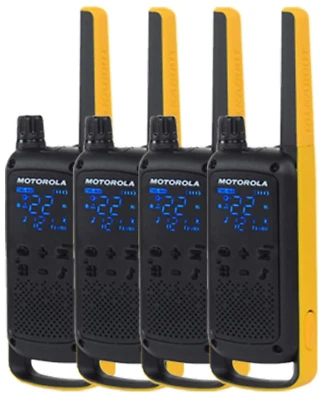 Motorola Talkabout T470 Two Way Radio 4-Pack Walkie Talkies Black/Yellow 22 Chan - Image 1 of 3