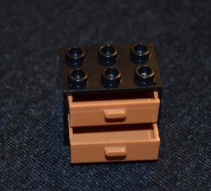 (1) 2x3x2 Black w/ 2 - Nougat Drawers Dresser Cabinet Bricks ~ New Lego Parts ~
