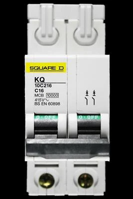 SQUARE D 16 AMP CURVE C 10kA DOUBLE POLE MCB CIRCUIT BREAKER KQ 10C216 - Image 1 of 4