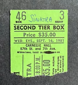 Biglietto concerto 1981 Frank Sinatra Stub 16/09/81 - Carnegie Hall - New York NY. - Foto 1 di 2