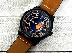 Curren M8298 Mens analog Watch Black Case Black Orange Dial 45 mm