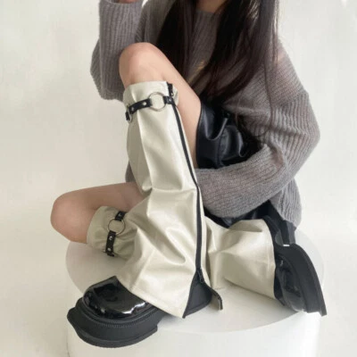 Women Faux Leather Leg Warmers Leggings Punk Gothic Boots Covers Socks Zip - Image 1 of 4