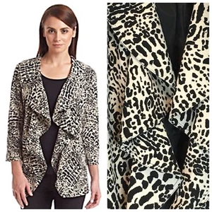 Chaqueta Blazer Calvin Klein Mujer Talla 4 Estampado Leopardo Frente Abierto Ponte Volantes - Imagen 1 de 9