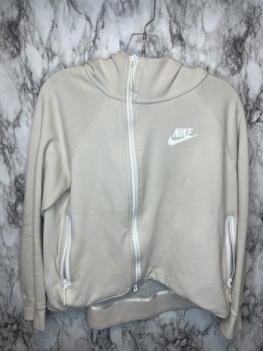 OFF WHITE Felpa con cappuccio donna Nike Sportswear Tech pile cerniera intera taglia M beige crema
