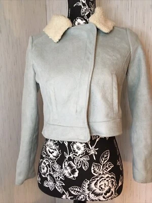 GB Niñas Niños XL Azul Claro Imitación Cuero Chaqueta Extraíble Cuello Sherpa Foto 1 de 4