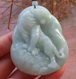 Certified Burma Green Natural 100% A Jade jadeite pendant Animal Tiger 老虎 407292 - Picture 1 of 9