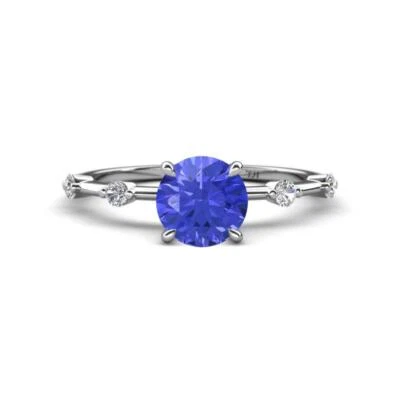 Round Tanzanite and Side Spaced Round Natural Diamond Engagement Ring JP:321964 - Image 1 of 4