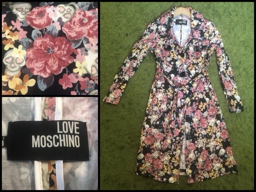 Raro trench LOVE MOSCHINO: Vita Et Mors stampa rose e teschio: Regno Unito 6