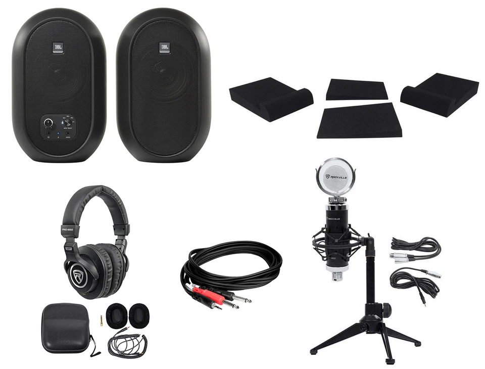 Par de monitores de estudio alimentados JBL 104 con Bluetooth + auriculares + micrófono + soporte 104SET-BT Foto 1 de 4