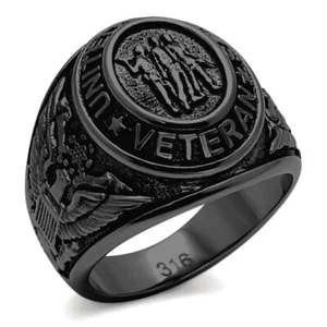 US Veterans Black Plated Stainless Steel Mens Ring TK316 - Picture 1 of 29