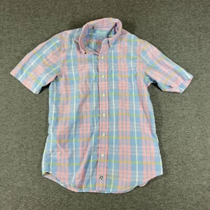 Castaway Nantucket Button Down Shirt Mens Small S Pink Blue Plaid Short Sleeve - Picture 1 of 10