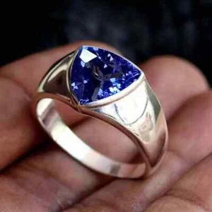 Trillion Cut Tanzanite Ring 925 Sterling Silver Fine Jewelry Men's Wedding Gifts - Picture 1 of 3