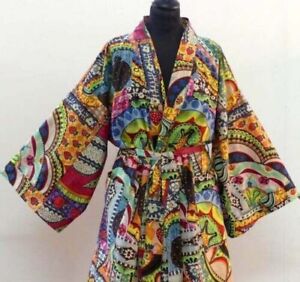 Indian Israil Kimono Beach Wear Robe 100%Cotton Handmade Nightwear Dressing Gown