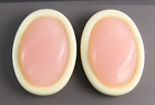 Vintage SUPER FUNKY OVAL PLASTIC EARRINGS Pale Pink & Off-White 80'S KITSCH