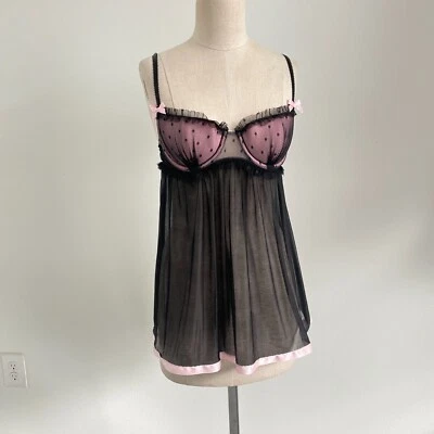 Sujetador Y2K Victoria's Secrets 34B negro transparente top encaje con aros coqueta de hadas Foto 1 de 4